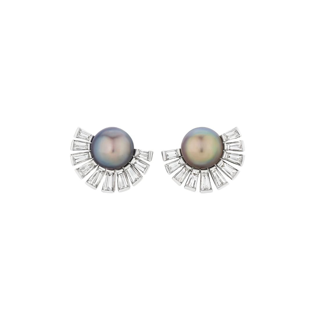 Natural Gray Pearl and Diamond Earrings