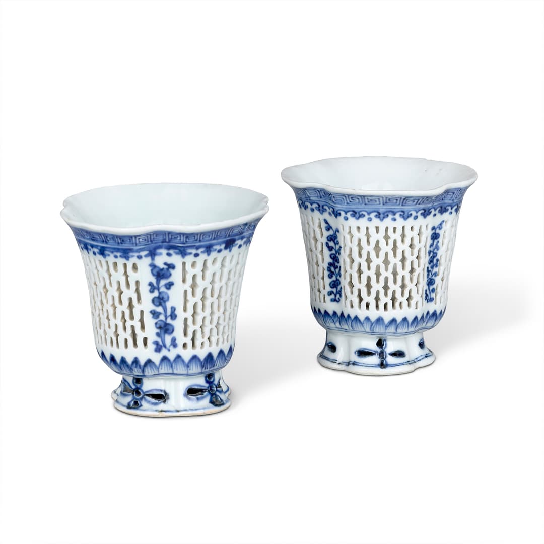 A Pair of Blue and White Stem Cups