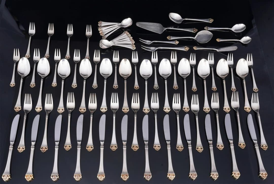 Robbe & Berking rose pattern 800 silver cutlery, 76-piece set for 12 people