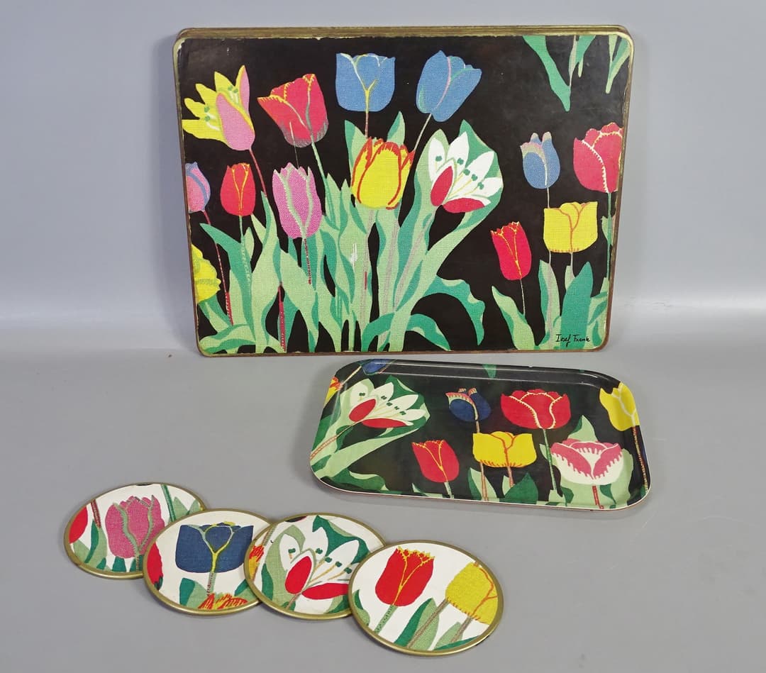 Bordstabletter, coasters samt bricka, "Tulipan" Josef Frank, Firma