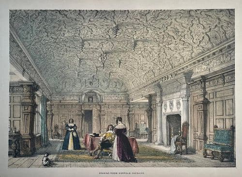 Joseph Nash (after) - Drawing Room, Dorfold, Cheshire, Hand-Colored Lithograph