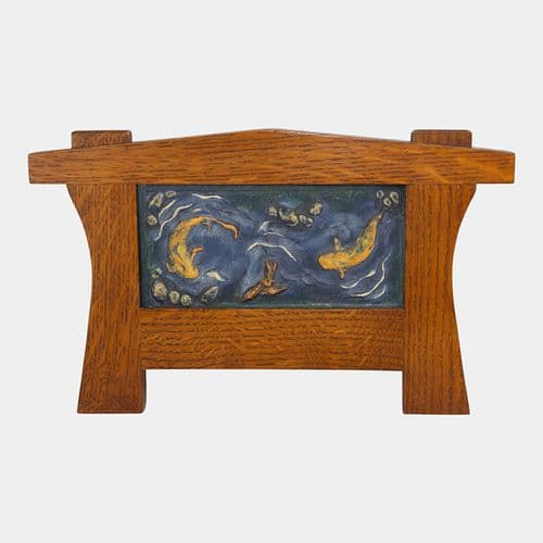 Ephraim Faience 2002 Arts And Crafts Framed Koi Art Pottery Tile