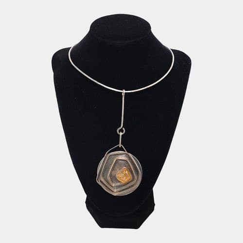 A. Wiltsie Native American Mid Century Modern Sterling Silver Amber Necklace