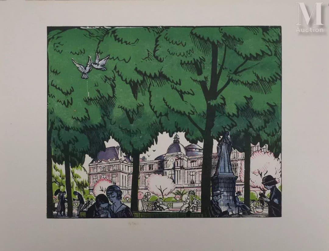 BONFILS Robert (1879-1969) Vue de Paris, Balade au Jardin du Luxembourg