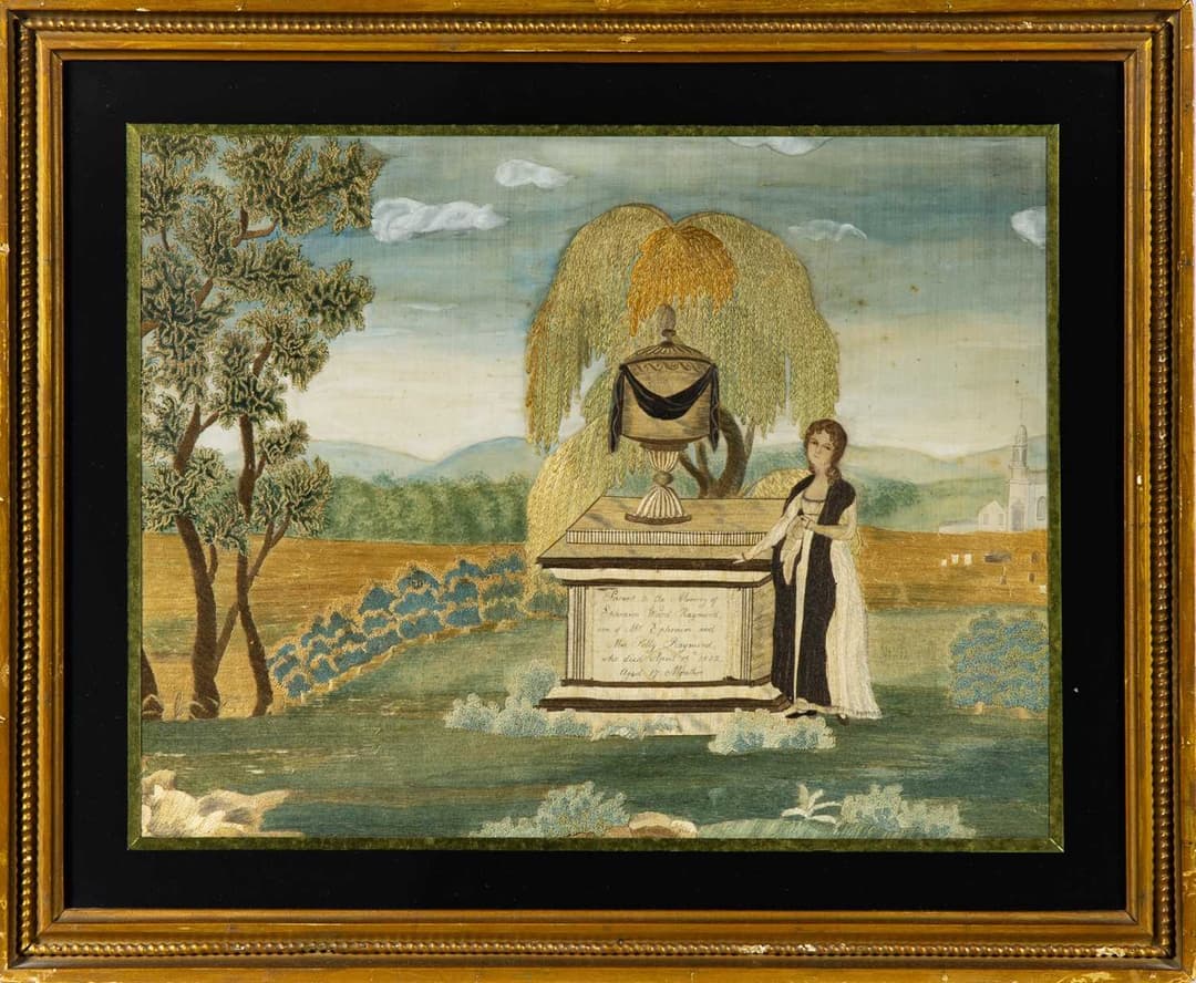 Silk-Embroidered, Painted, and Eglomise Mourning Picture