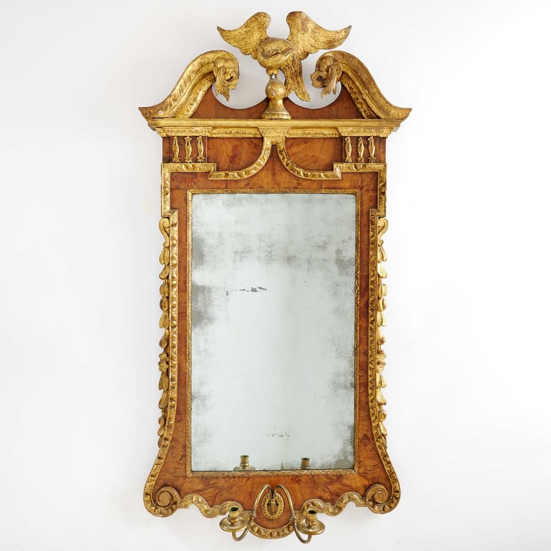 Mahogany and Burlwood Parcel-Gilt Mirror
