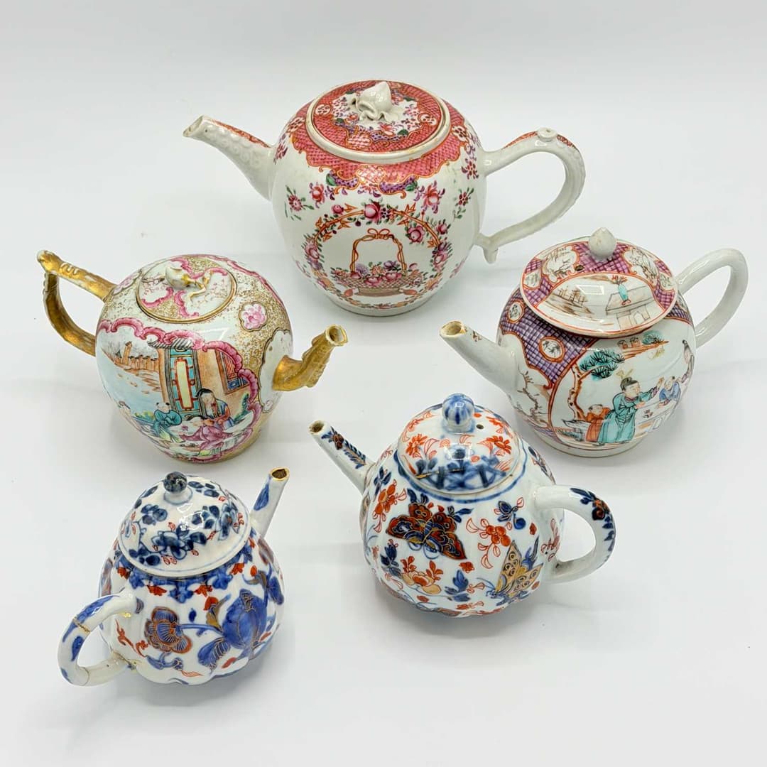 Group of Five Chinese Export Porcelain Teapots