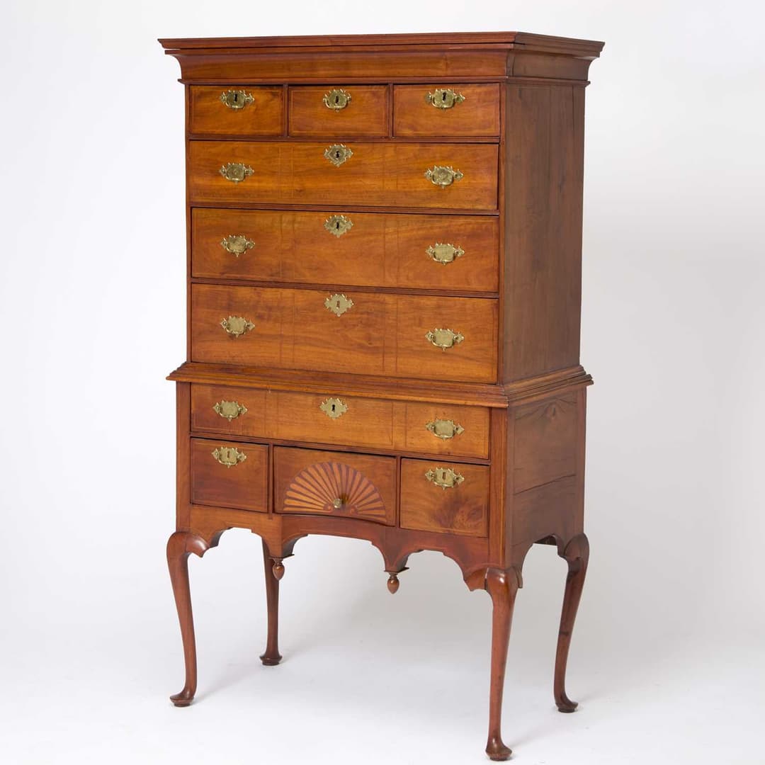 Queen Anne Inlaid Walnut High Chest of Drawers