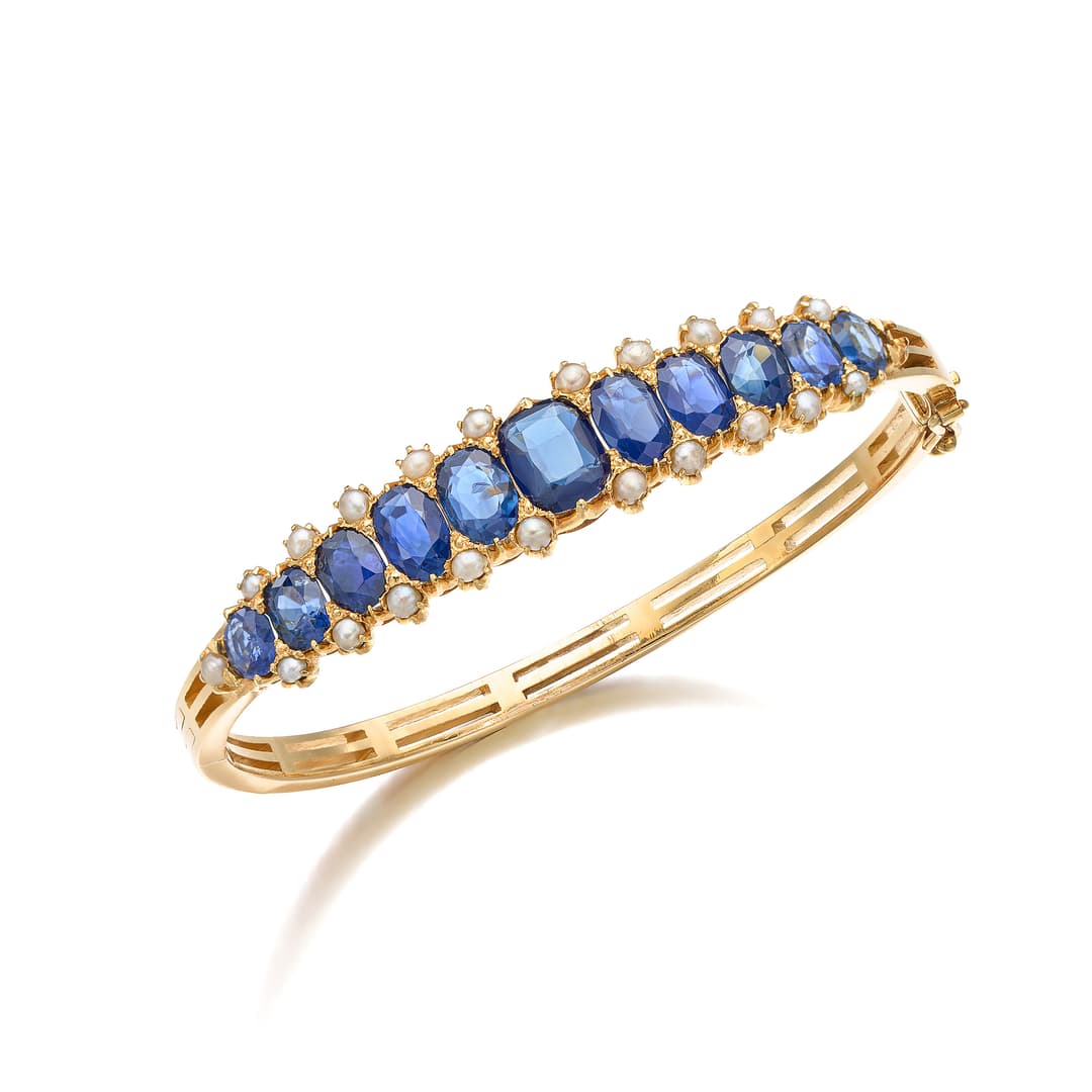 No Reserve | An Antique Sapphire, Pearl and Gold Bangle Bracelet, circa 1910