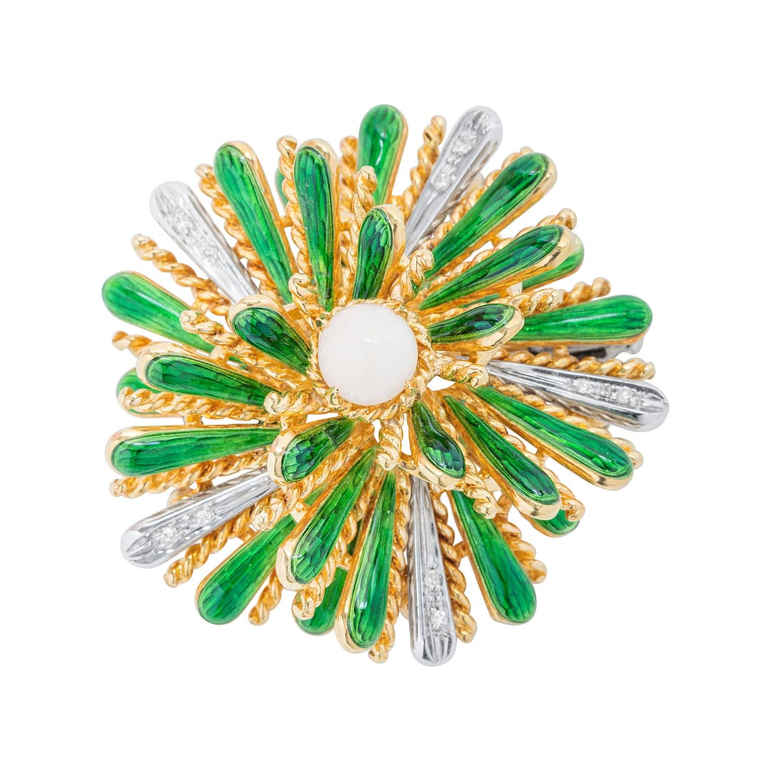 No Reserve | Coral, Diamond, Enamel and Gold Brooch