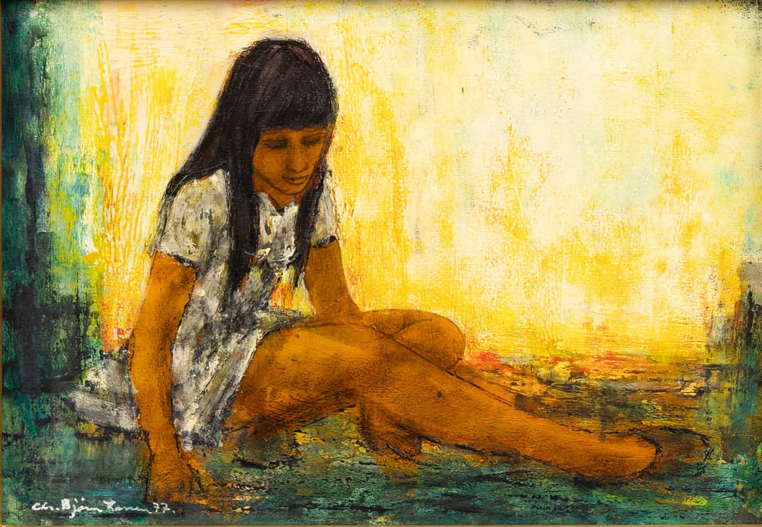 CHRISTIAN BJÖRN LARSEN (1931-1993). Sittande flicka, olja på pannå