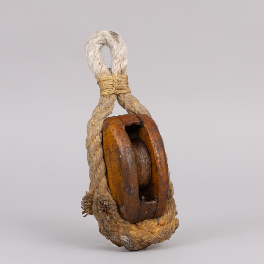 TALG/BLOCK i trä och hampa till fartyg, 1800/1900-tal.