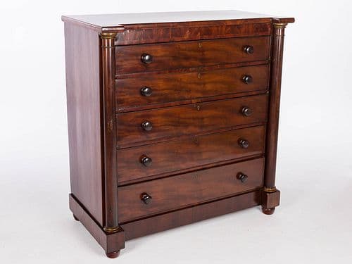 English Mahogany Tall Chest of Drawers, 19th Century