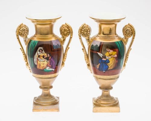 Pair of 12 in. Paris Porcelain Urns