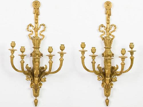 Pair Louis XVI Style Ormolu 5-light Sconces, 19th C