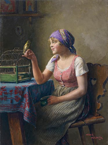 047 Hans Hamza, Junge Niederösterreicherin mit Vogel. 1. H. 20. Jh.