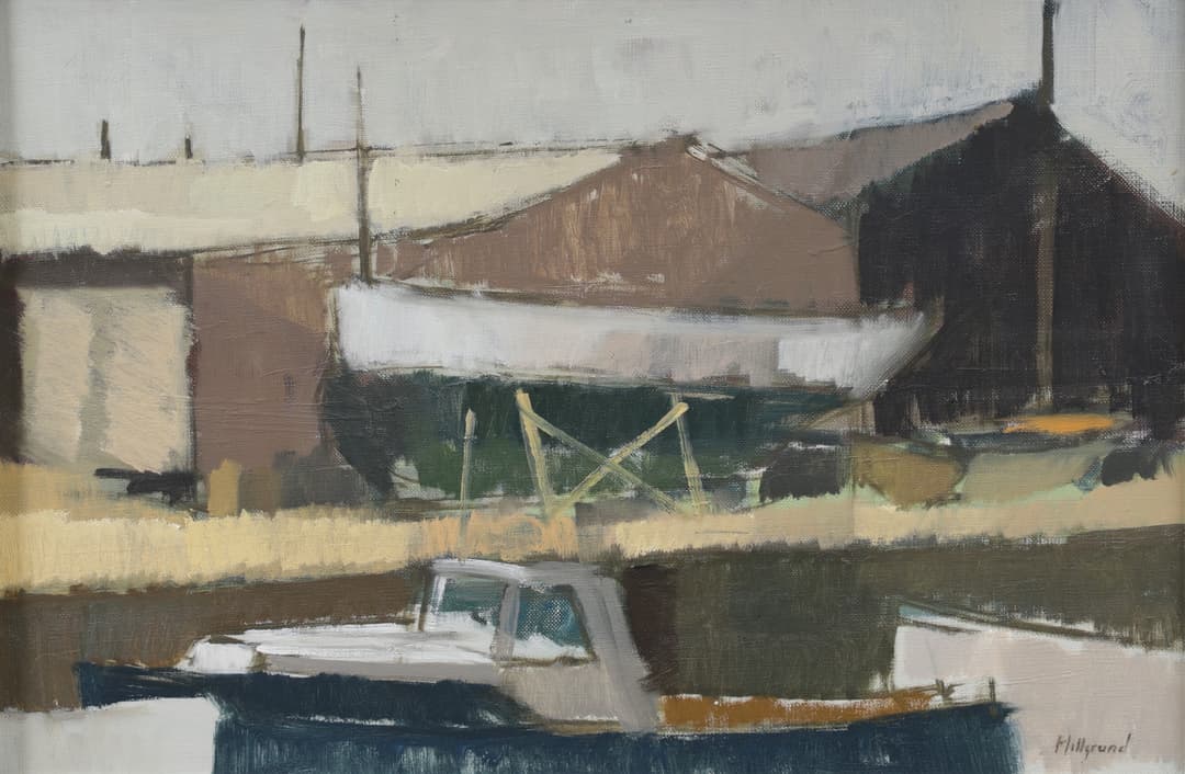BENGT HILLGRUND. Industribyggnad, olja på pannå, signerad.