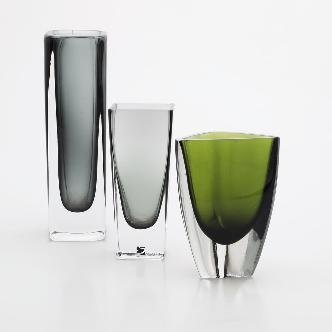 VASER, 3 st, glas, underfång, Sea, Orrefors mm.