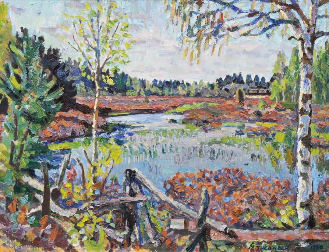 GUNNAR THEANDER. Fjällmiljö, olja på duk, signerad och daterad 50.