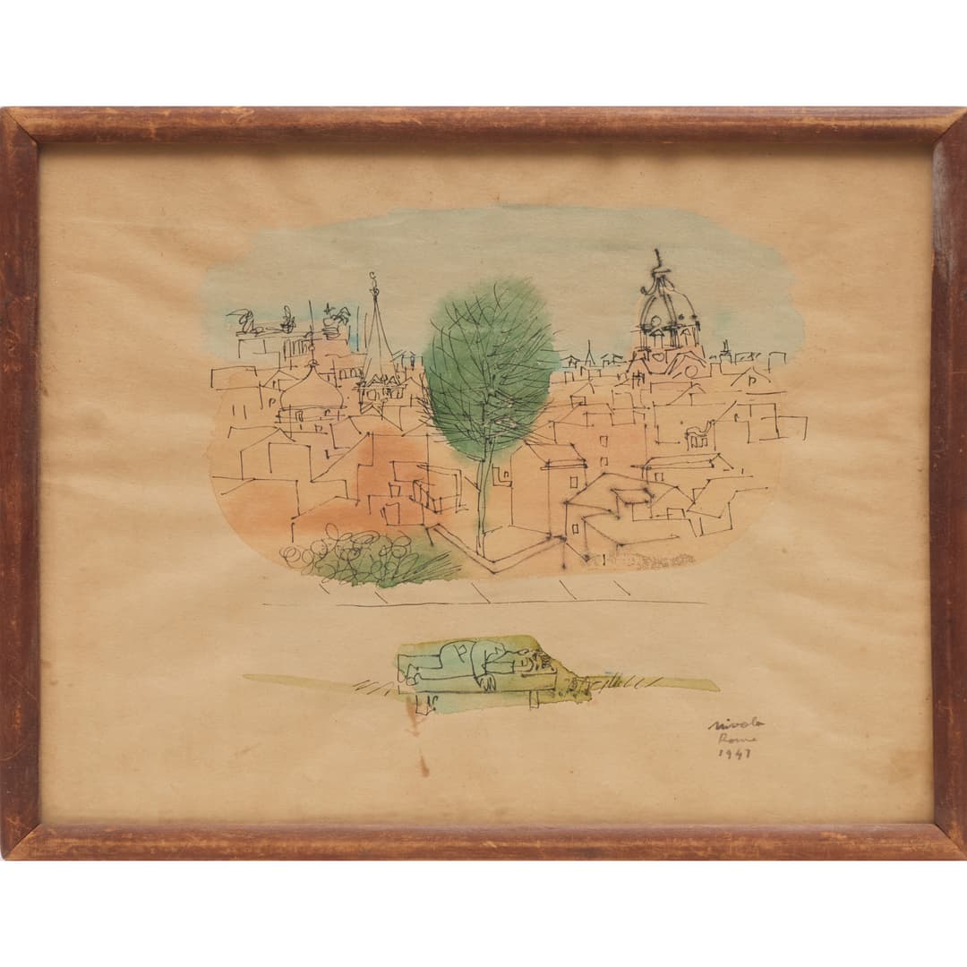 Costantino Nivola, ink and watercolor on paper