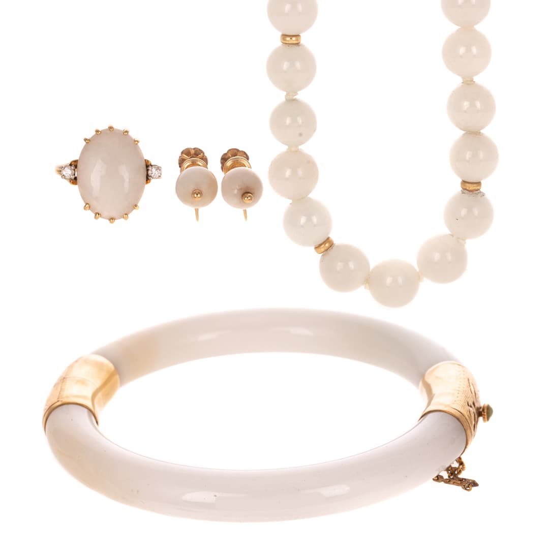 A White Jade Demi Parure in 14K