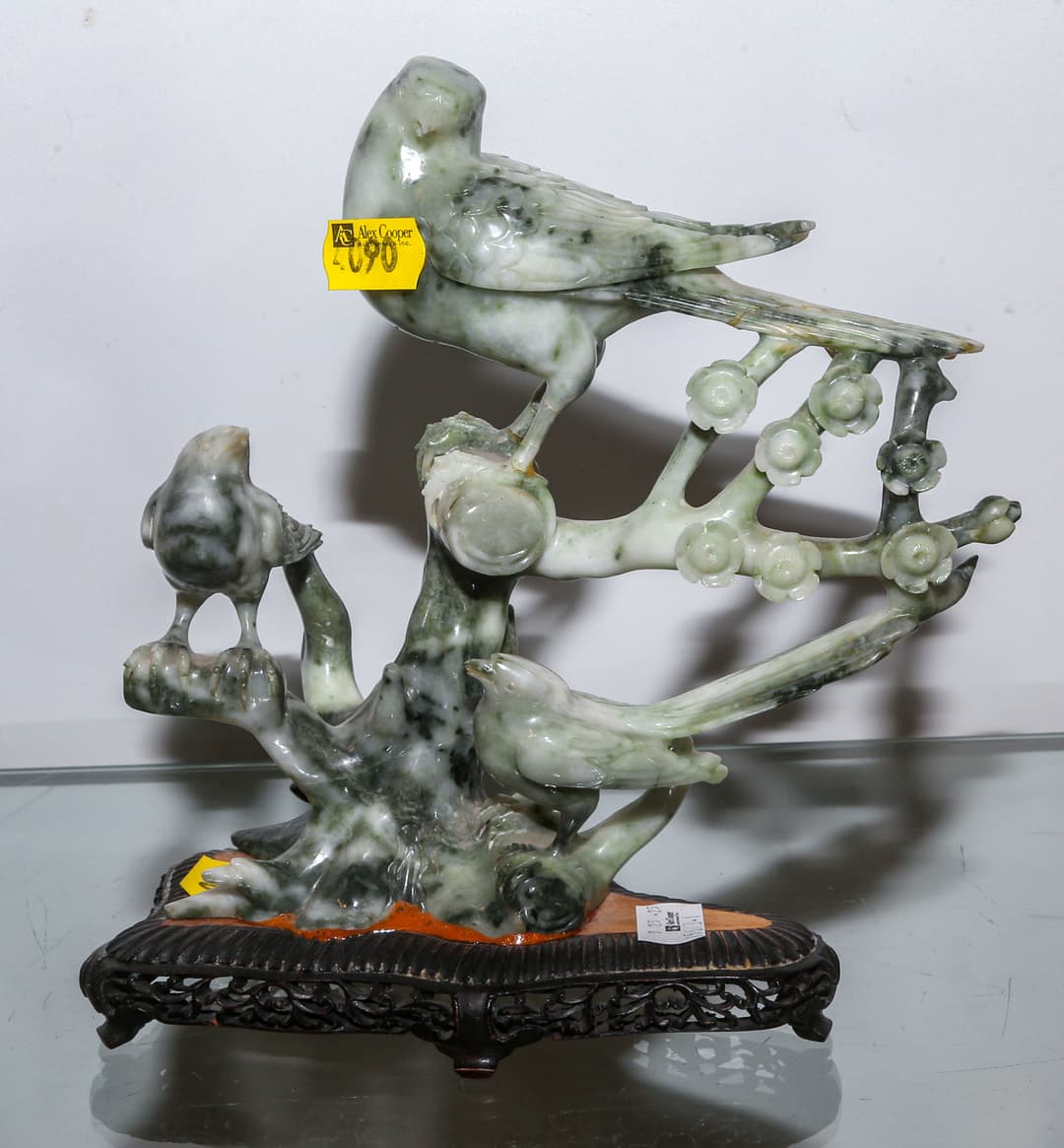 Chinese Hardstone Carved Figural Bird Group