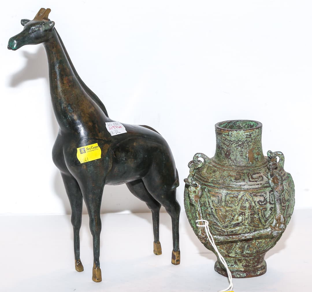 A Chinese Archaic Style Bronze & A Giraffe Figure
