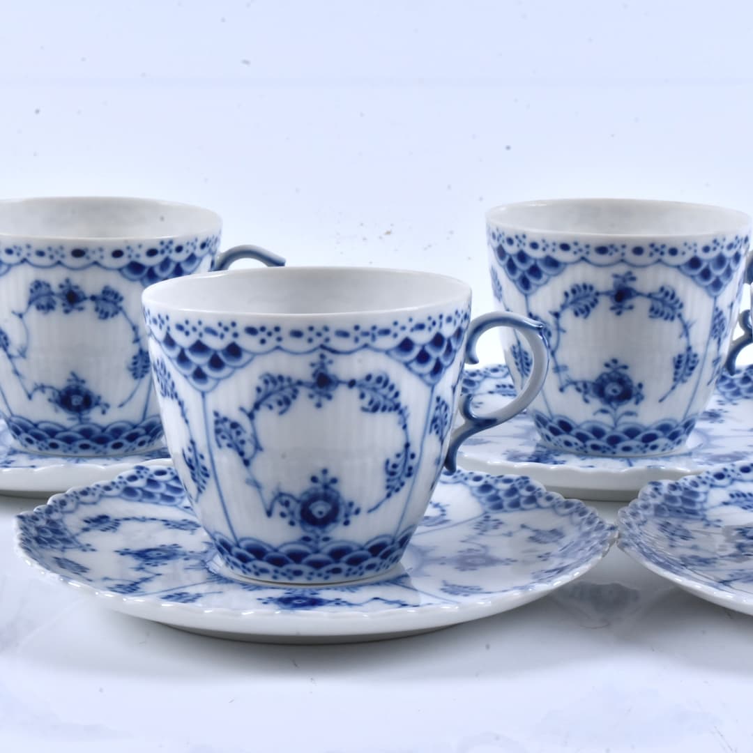 KAFFESERVIS, Musselmalet, halvblond, 8-delar, 1900-tal.