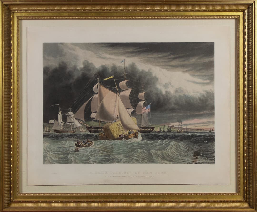 Bennett's Aquatint A Brisk Gale, Bay of New York - Bennett was the