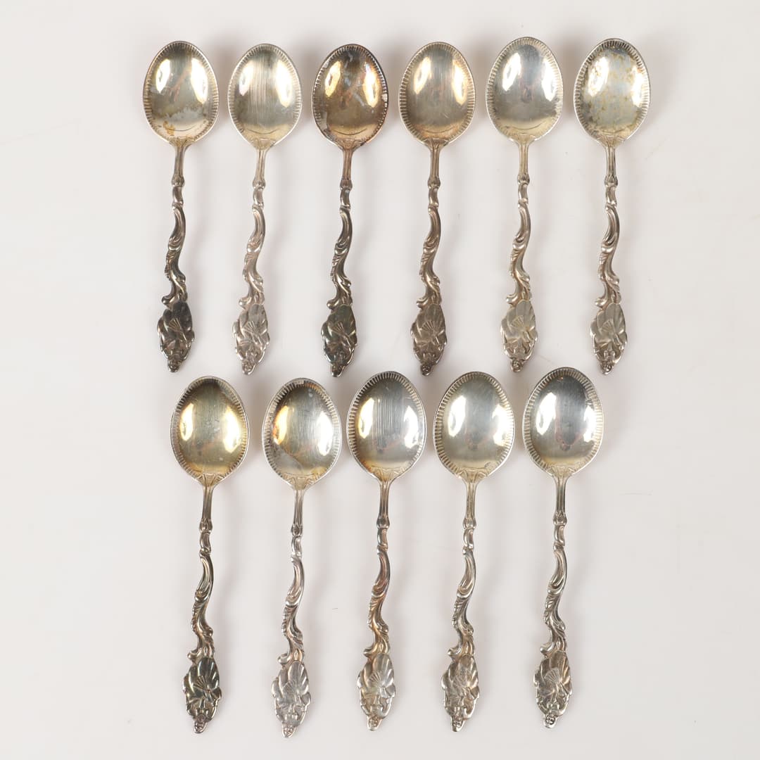 KAFFESKEDAR, 11 stycken, "Ulla Winbladh", silver, MEB.