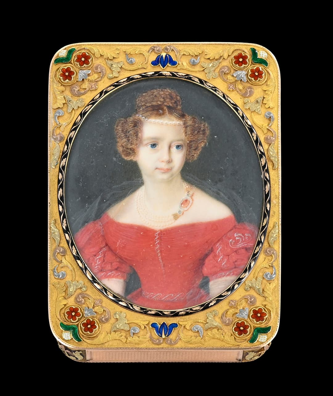 Tabatière en or tricolore et émail, Hanau, XIXe s., de forme rectangulaire